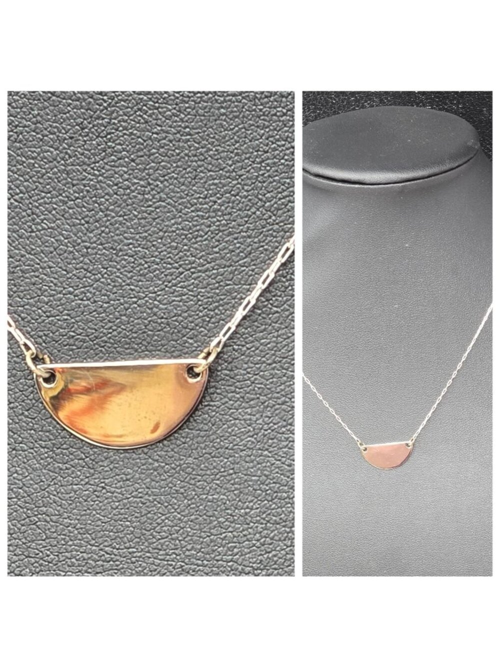 14" Sterling Silver .925 Half Moon Dog Tag Pendant Necklace Choker Paperclip